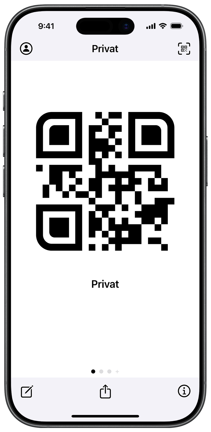 Screenshot von der qCard App auf einem iPhone 17